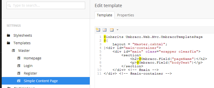 Child Template Markup