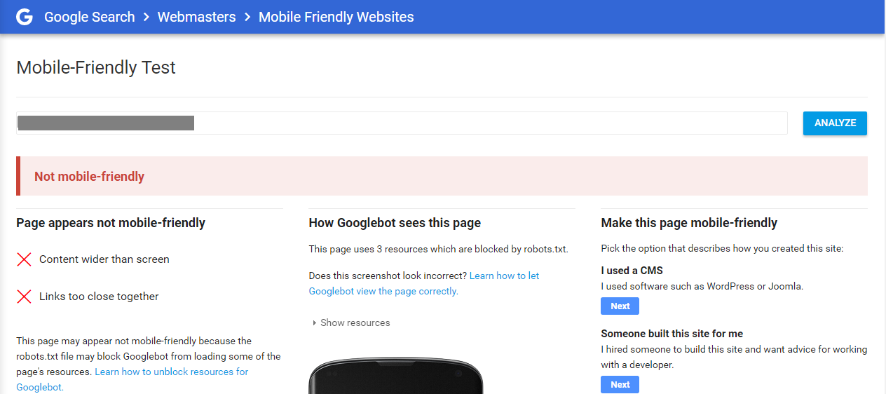 Google's Mobile Friendlyness Tester